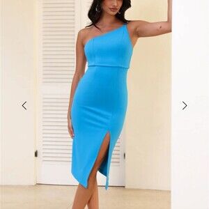 Hello Molly Taking It Back Homecoming Dress Blue Slit One Strap Party NWT Size 8